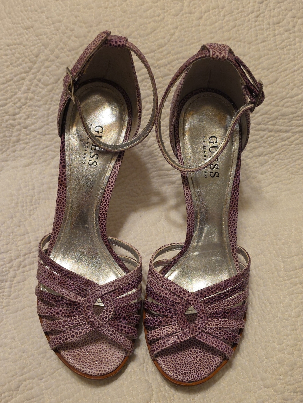 GUESS Purple Lilac Strappy Ankle-Heel Sandals